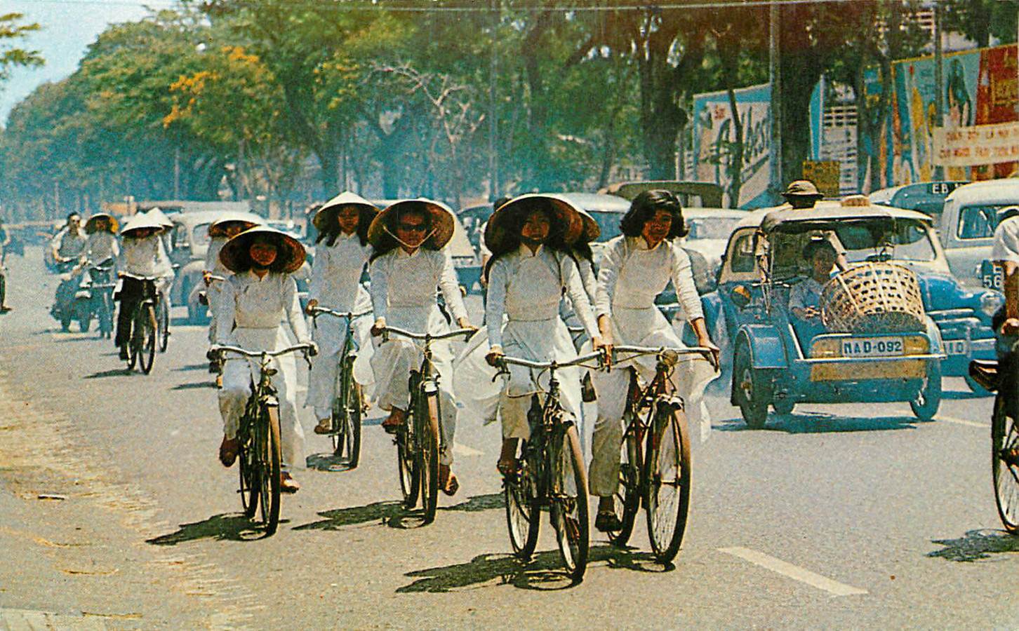 Nữ sinh trong trang phục áo dài trên những chiếc xe đạp 