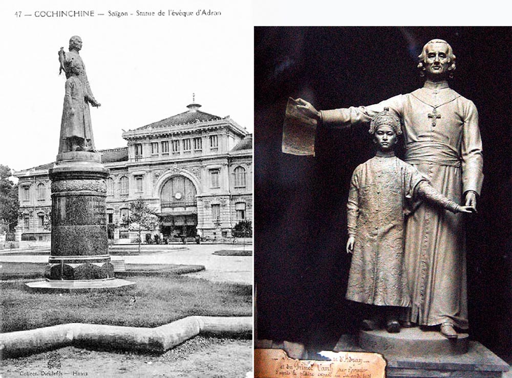 Tượng Bá Đa Lộc và Hoàng Tử Cảnh một thời gian dài ở trước Nhà Thờ Đức Bà, sau này được thay thế bằng tượng Đức Mẹ như hiện nay 