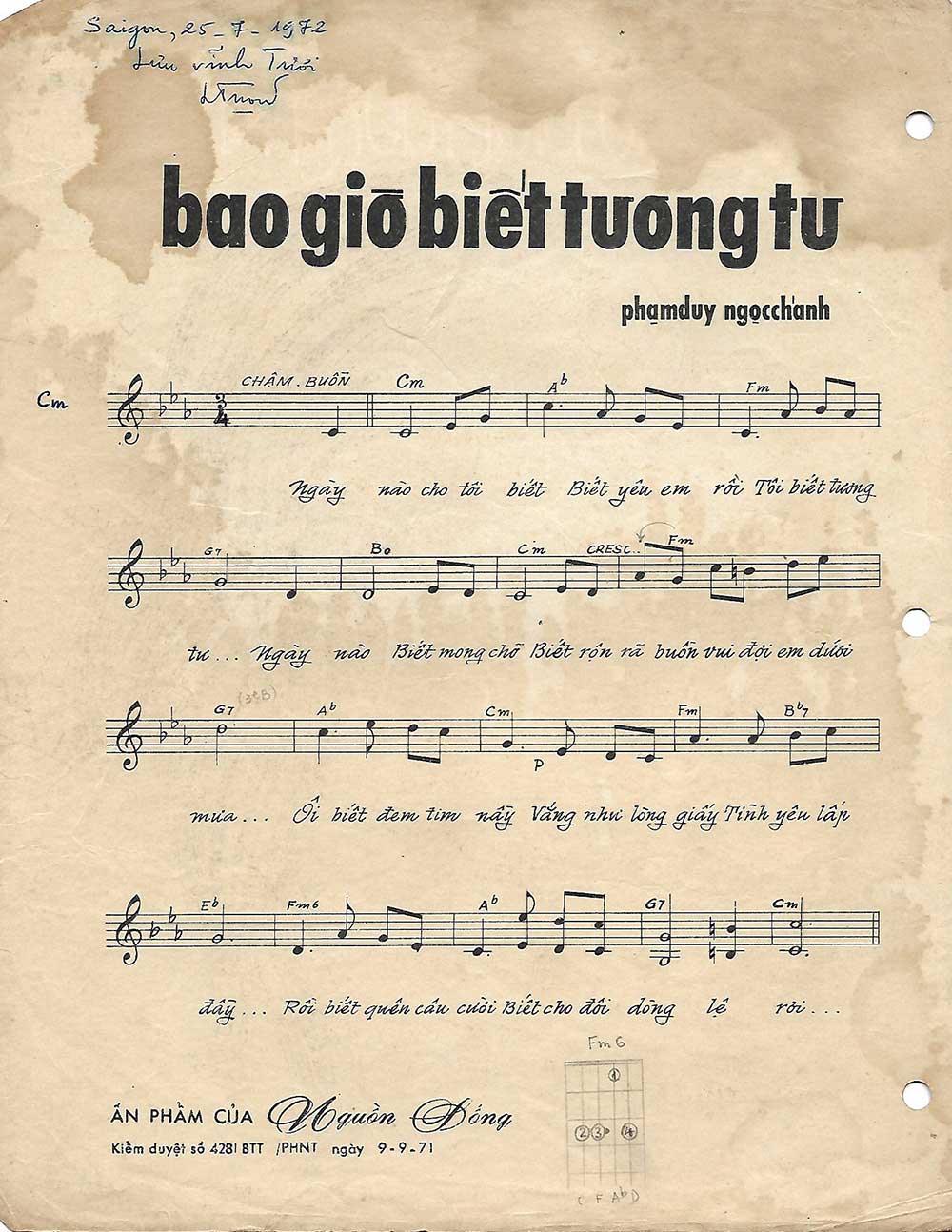 Nhạc sĩ Ngọc Chánh – Phạm Duy và tuyệt phẩm "Bao Giờ Biết Tương Tư"