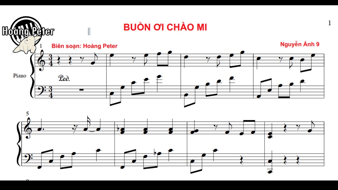 Sheet Piano: BUỒN ƠI CHÀO MI - NGUYỄN ÁNH 9 l Hoàng Peter