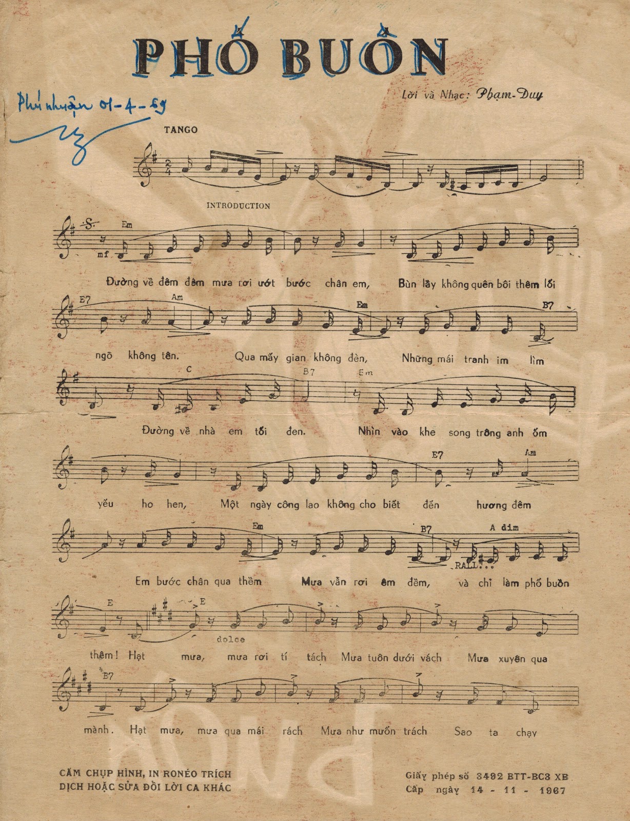 Phố buồn (Phạm Duy) – Sheet nhạc Piano