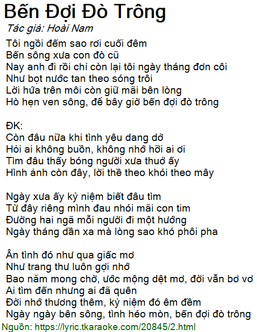 Lời bài hát Bến Đợi Đò Trông (Hoài Nam) [có nhạc nghe]