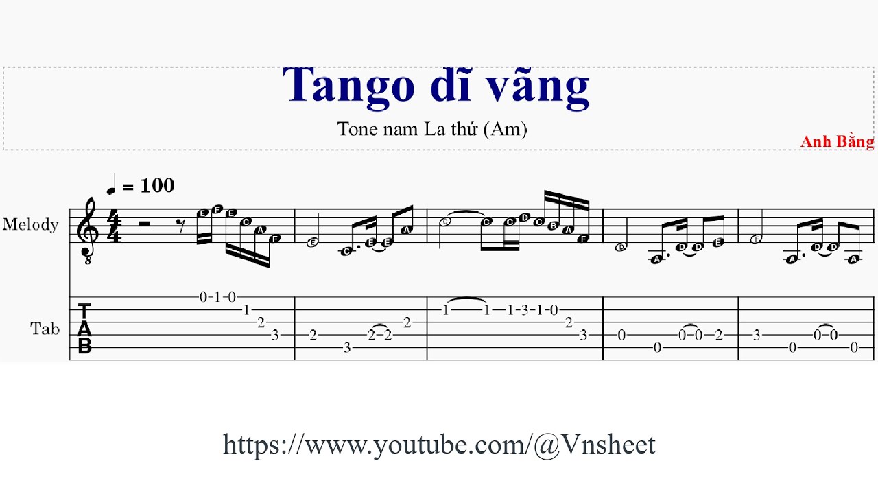 sheet Tango dĩ vãng Tone nam