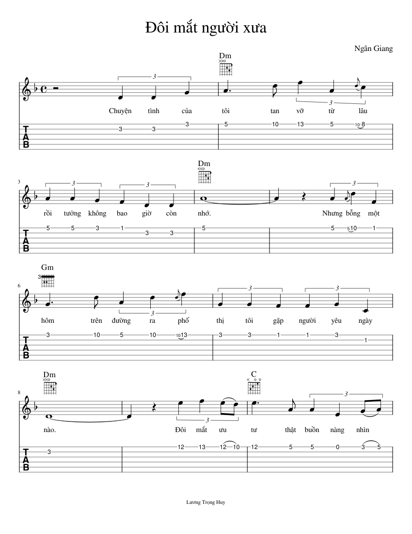 Đôi mắt người xưa | Ngân Giang Sheet music for Guitar (Solo) | Musescore.com