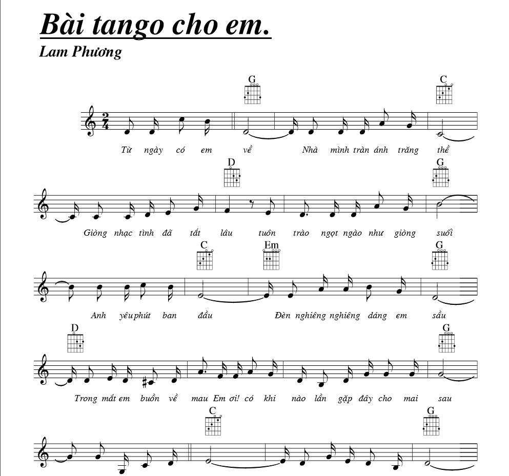 Hợp âm và Sheet nhạc Bài tango cho em – Elvis Phương & Ái Vân - Trường Âm Nhạc Việt Thương