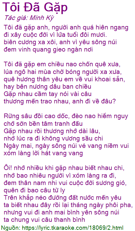 Lời bài hát Tôi Đã Gặp (Minh Kỳ) [có nhạc nghe]